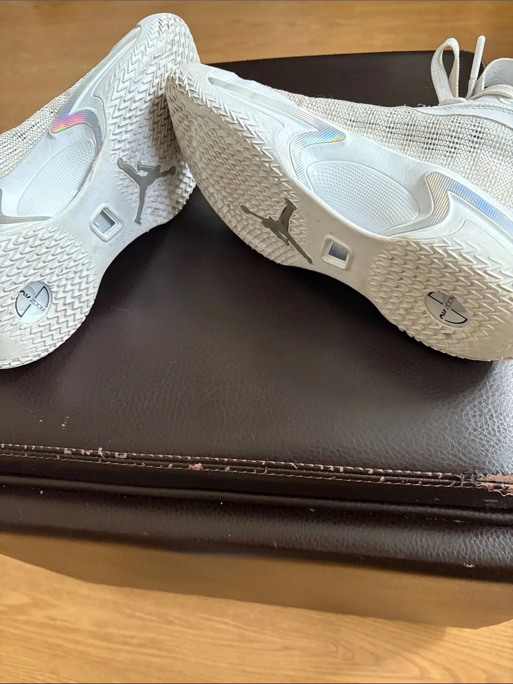Jordan All-White Mesh and Leather High-Top Sneakers